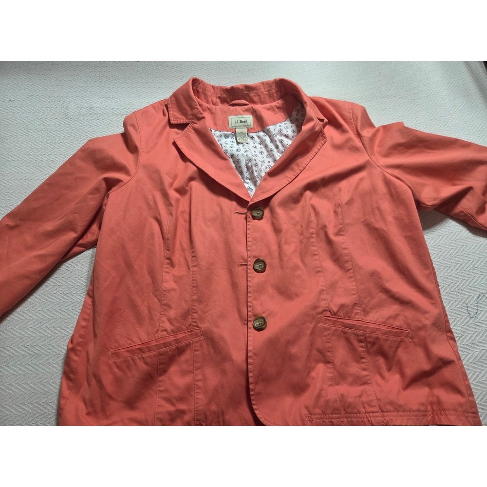 LL Bean Womens 24W Coral Pink Cotton Blazer Jacket Plus Size Lined Button Front